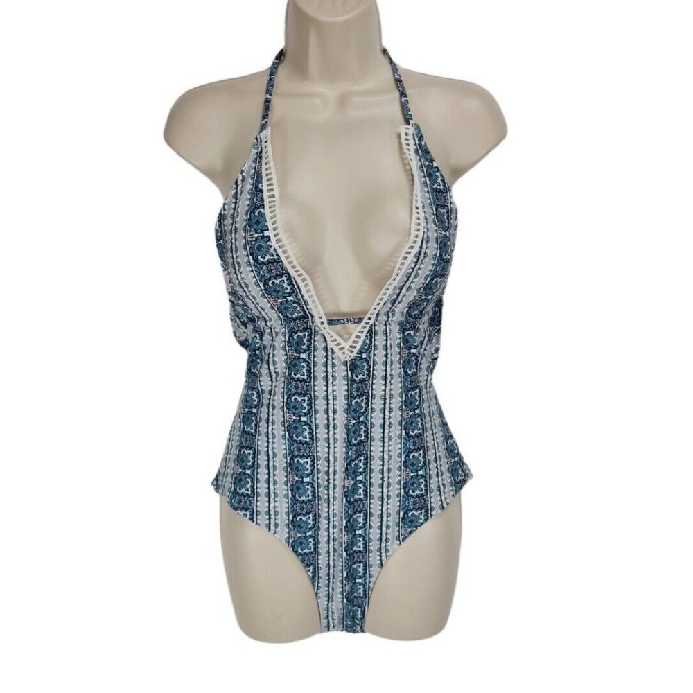 Cup She Women Size M Jersey Floral One Piece Halter Swimsuit  91P